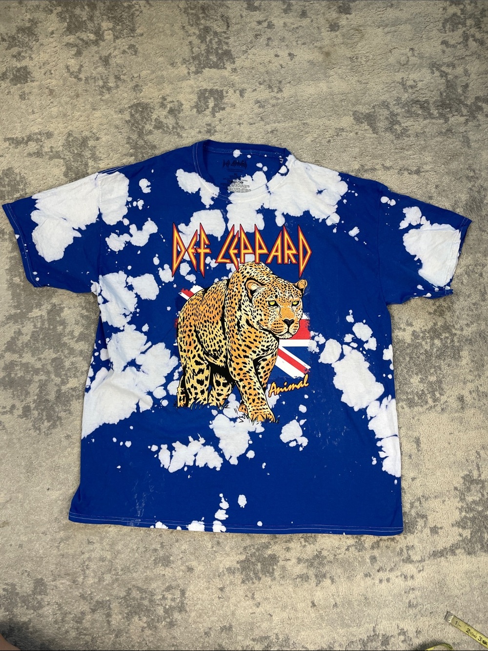 Def Leppard Tie Dye Bleach Wash Animal Graphic Tee T Shirt Leopard Union Jack XL